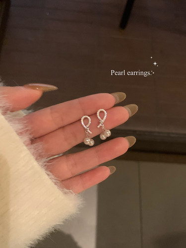 peachtea锆石珍珠耳环