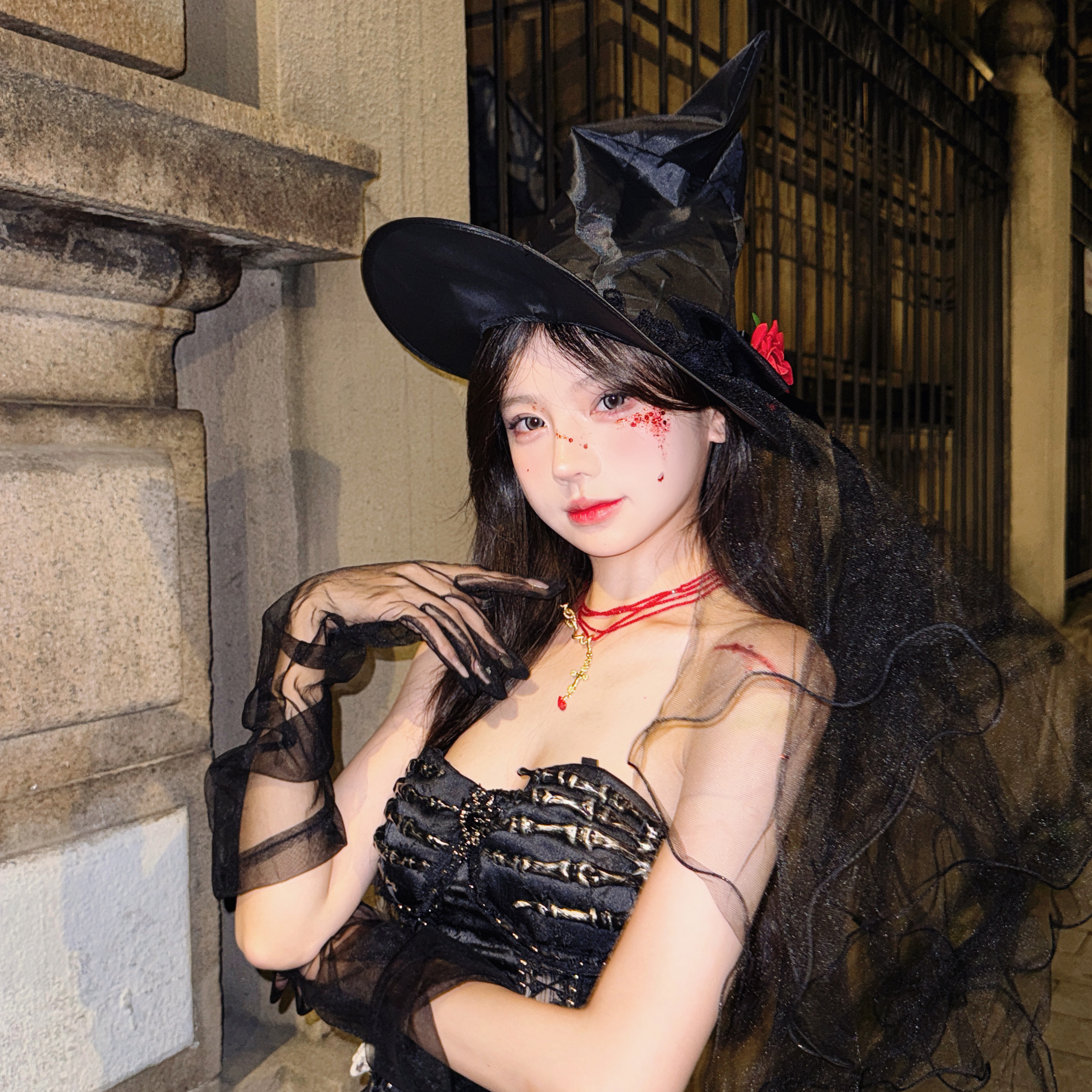 万圣节cos黑色蝴蝶结飘带女巫帽