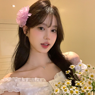 欧根纱仙气花朵发夹头花边夹超仙度假风头饰 氛围女神 蜜桃茶