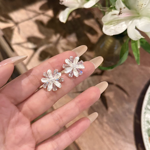 淡花琉璃闪钻精致花朵耳环