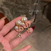 后挂式 千金舞会 珍珠CD字母耳环女轻奢高级感礼服耳饰 蜜桃茶