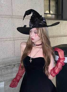 【蜜桃茶】万圣节cos女巫魔法帽暗黑系服装成人穿搭道具装扮头饰