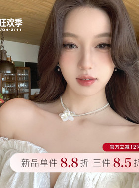 【蜜桃茶】玉生香 超仙白色花朵choker项链颈带颈链项圈脖子配饰