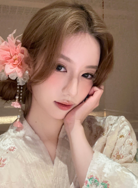 挽香拂鬓粉色花朵流苏发夹
