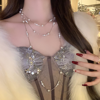 氛围感秋冬满天星多层珍珠项链