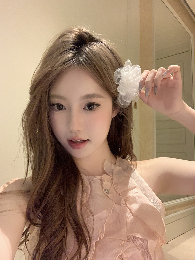 【蜜桃茶】氛围感之神 欧根纱超仙花朵发夹度假风后脑勺边夹发卡,饰品/流行首饰/时尚饰品新,发饰,淘宝优惠券,粉丝福利购,淘宝优惠卷