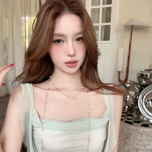 【蜜桃茶】淡颜天菜 长款满天星珍珠项链2026新款海边度假配饰女