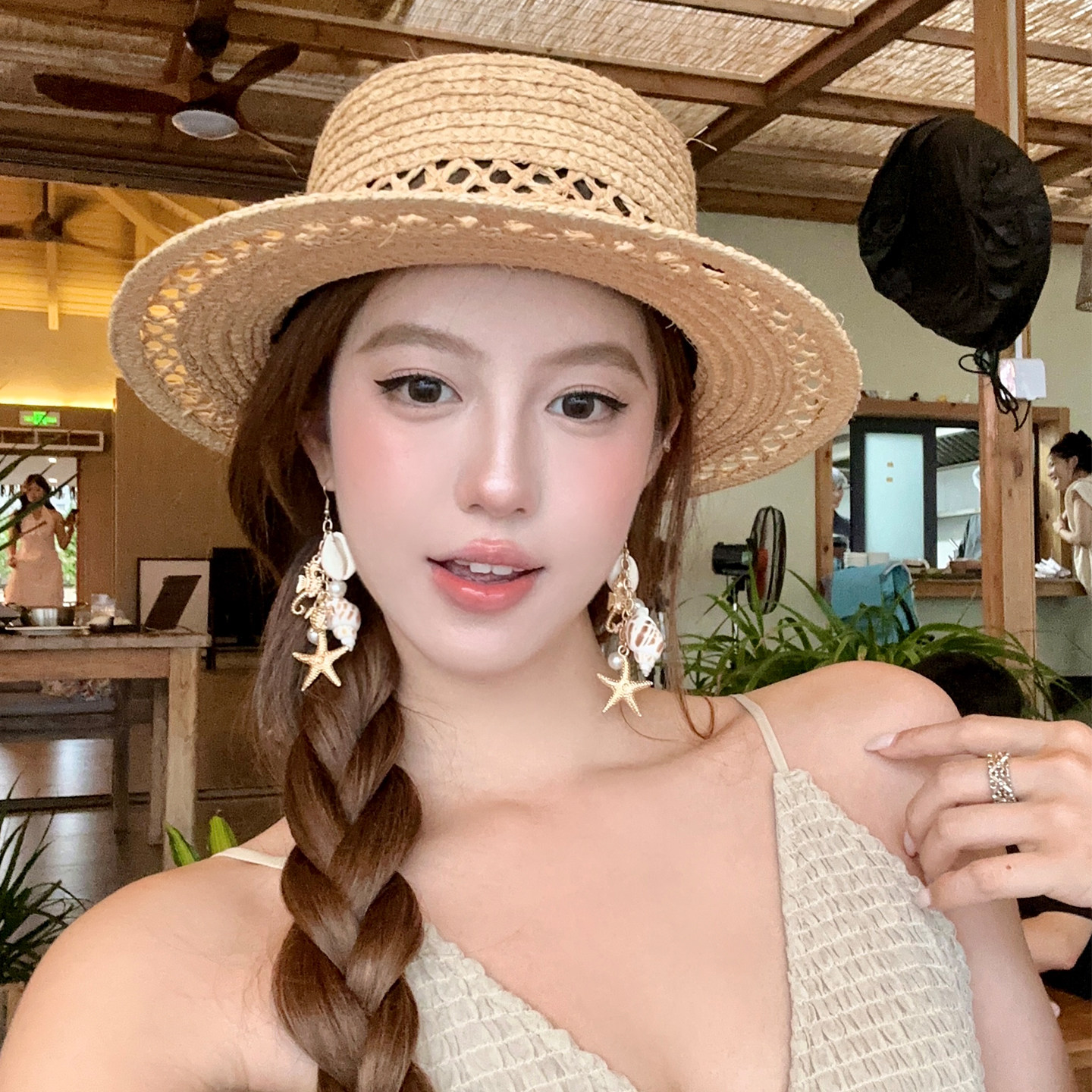 南意假日海星贝壳流苏耳环图片