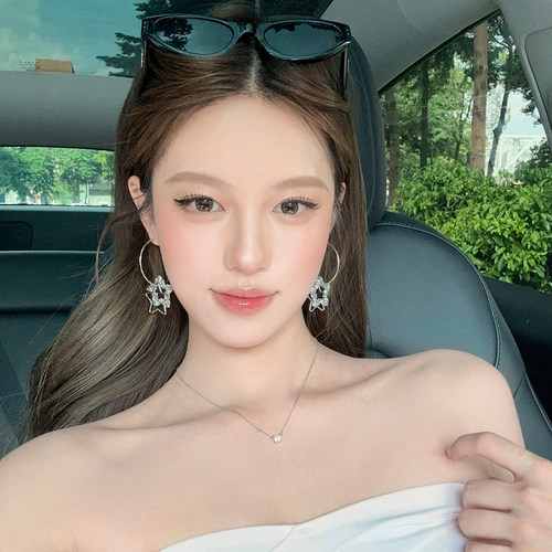 千禧女友银色碎钻星星耳圈