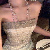 蜜桃茶 矜贵小香 长款 山茶花珍珠项链高级感叠戴中式 旗袍配饰