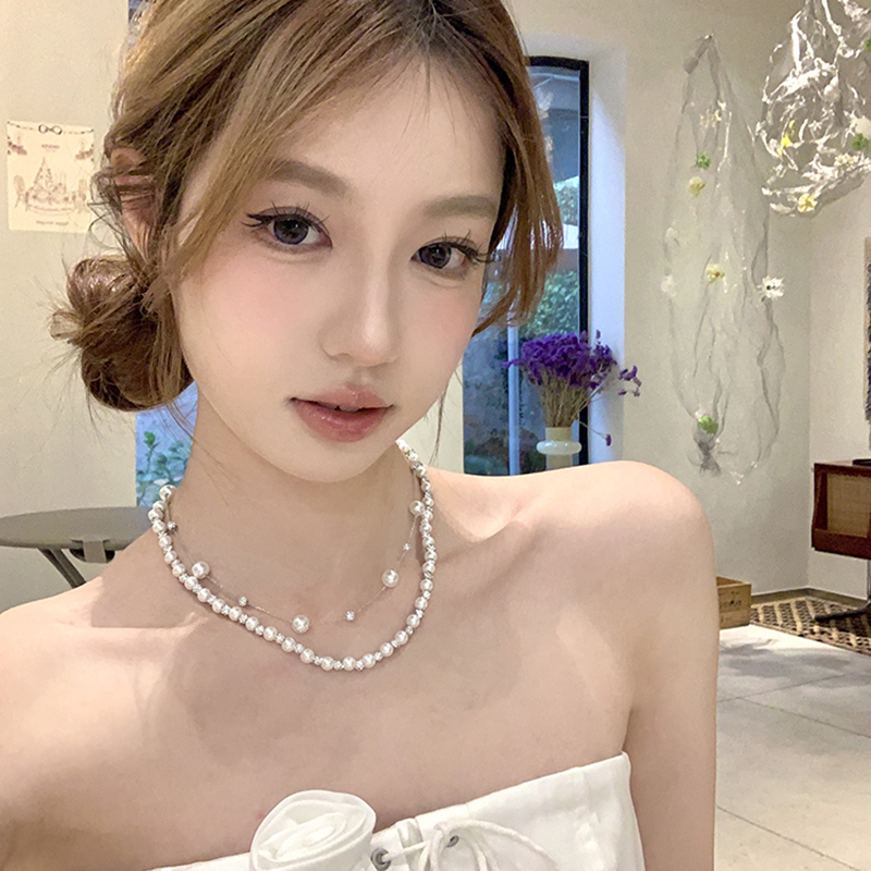 peachtea珍珠闪钻项链