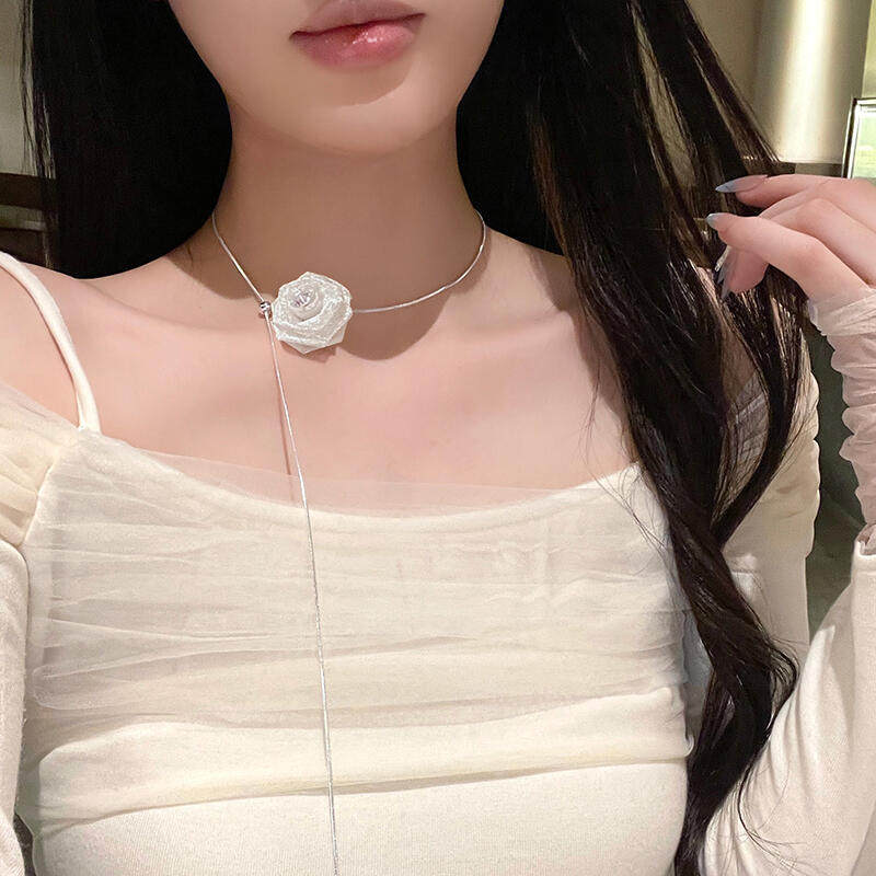 【蜜桃茶】超仙网纱玫瑰花项链女可抽拉choker流苏长颈带脖子配饰