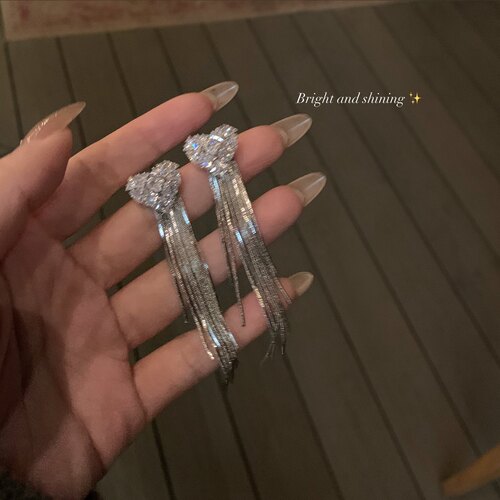 心动旋律爱心锆石流苏耳环