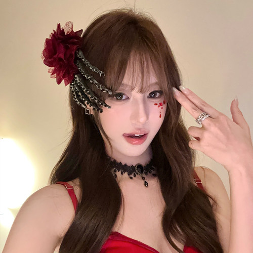 原创~泣血玫瑰万圣节骷髅爪发夹