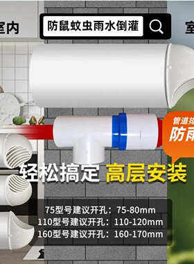 PVC穿墙风帽防雨帽油烟管风管110/75排风罩透气防鼠蚊虫厨卫通风