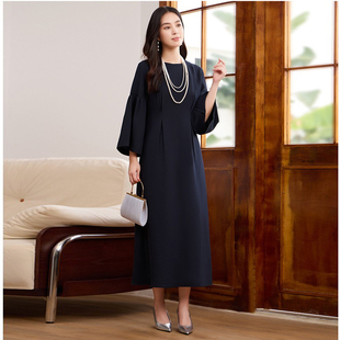长袖连衣裙子女装气质显瘦中长裙早春秋季优雅修身小礼服裙88692