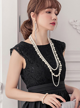 三层多层长款项链毛衣链仿珍珠女