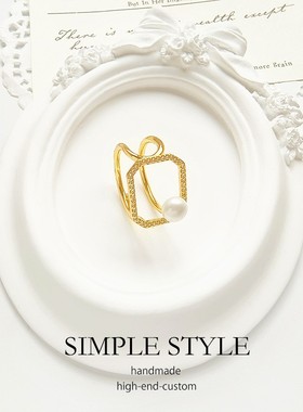 2025新款轻奢食指戒指女款复古风精致珍珠高级感小众开口指环E015