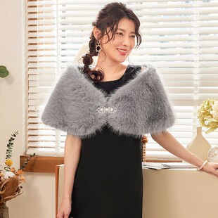 仿皮草毛毛披肩女冬季保暖订婚披风结婚礼服外搭伴娘旗袍斗篷2298