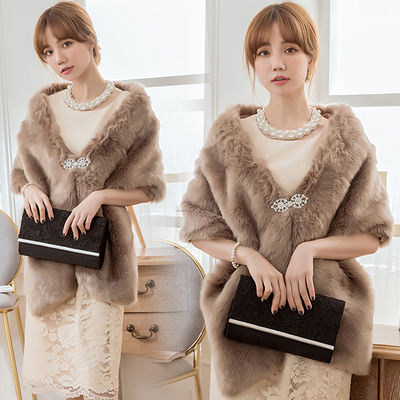 婚礼女士冬季毛毛伴娘旗袍小披肩
