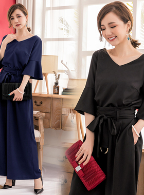 气质时尚两件套春秋季垂感上衣减龄显瘦套装阔腿裤子夏女士88135