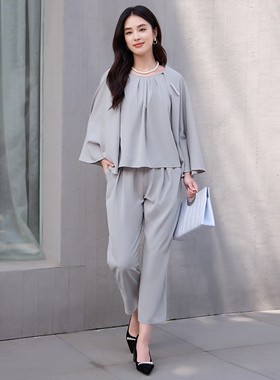 女士两件套装裤春秋季时尚套装上衣搭配长裤子显瘦长袖套装88151