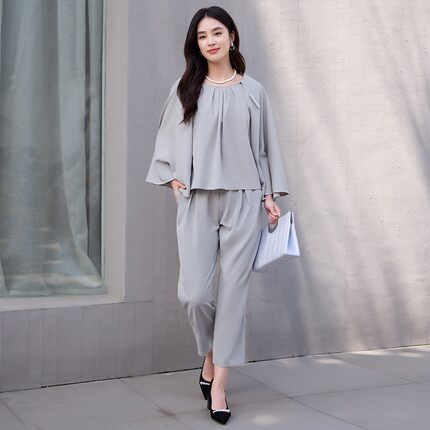 女士两件套装裤春秋季时尚套装上衣搭配长裤子显瘦长袖套装88151