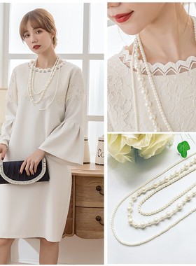 三层珍珠项链多层小香风毛衣链子长款颈链女士法式叠戴配饰品L066