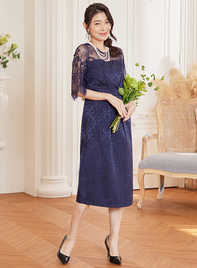 夏季蕾丝拼接连衣裙修身显瘦中长裙子女春秋天气质小礼服裙88531