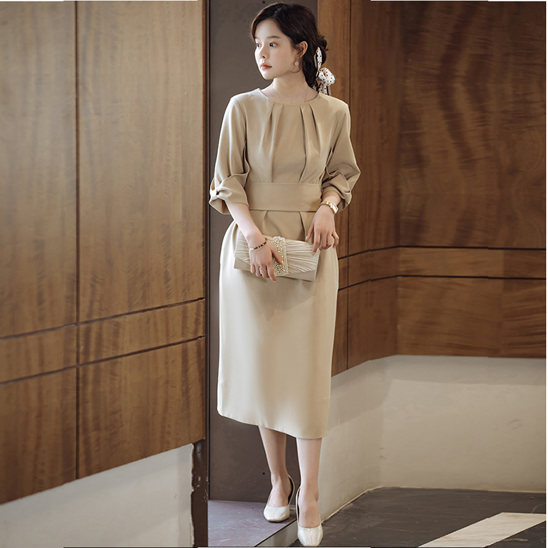 连衣裙女装显瘦中长款裙子结婚晚宴平时可穿小礼服三种穿法88503