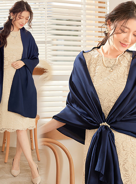 深蓝色晚宴会大披肩女士晚礼服围巾结婚披风斗蓬配旗袍外搭88592