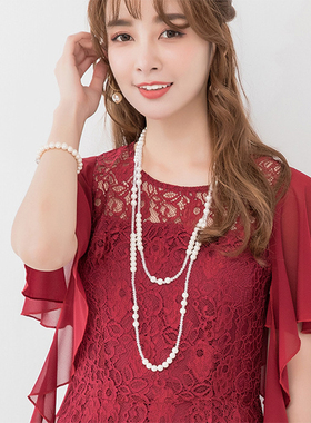 女士多层水晶长款旗袍珍珠项链