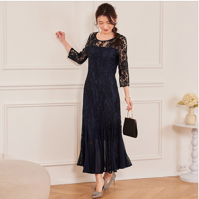 蕾丝雪纺拼接连衣裙长裙小礼服