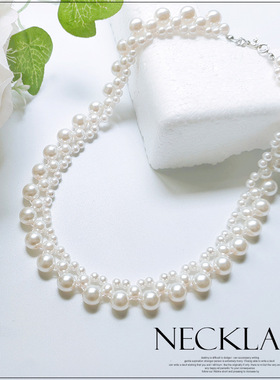 短款珍珠项链法式颈链复古毛衣链