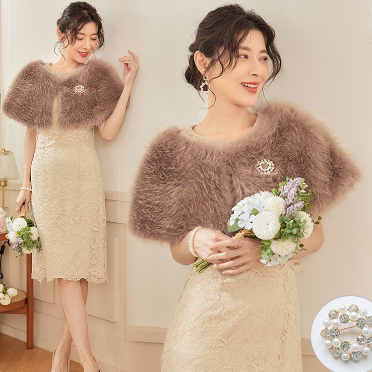 仿皮草毛毛披肩女士秋冬季新娘配婚纱斗篷结婚伴娘外搭披风88176