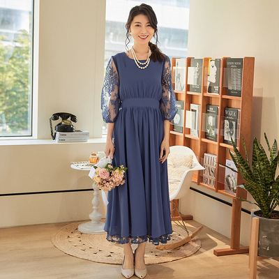 夏季雪纺连衣裙2024年新款蕾丝拼接长裙子女婚礼宴会小礼服88609