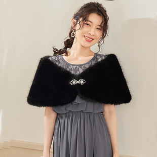 仿兔毛毛披肩女冬季斗篷配旗袍披风结婚晚礼服斗蓬伴娘服外搭2298