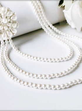 小香风仿珍珠女士旗袍多层毛衣链