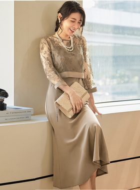 新款夏季蕾丝拼接鱼尾裙假两件连衣裙长裙子平时可穿小礼服88606