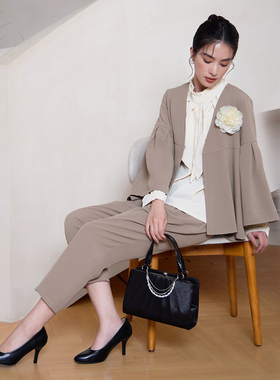 两件套装裤子春装新款长袖西装外套春秋哈伦裤西服套装女士88623