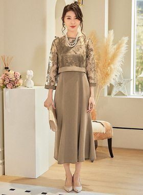 假两件连衣裙长裙子2024新款夏季蕾丝拼接鱼尾裙春秋小礼服88606