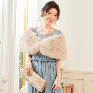 仿兔毛披肩女士秋冬季配旗袍斗蓬结婚礼服斗篷婚礼伴娘服外搭2298