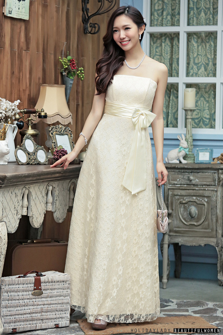 长裙婚礼伴娘服女士平时可穿订婚小礼服长款新娘蕾丝连衣裙子3818