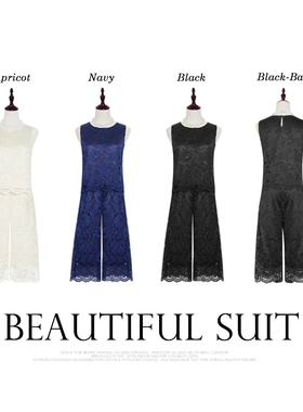 夏季蕾丝套装两件套装裤子小个子宽松无袖上衣阔腿裤七分裤88090