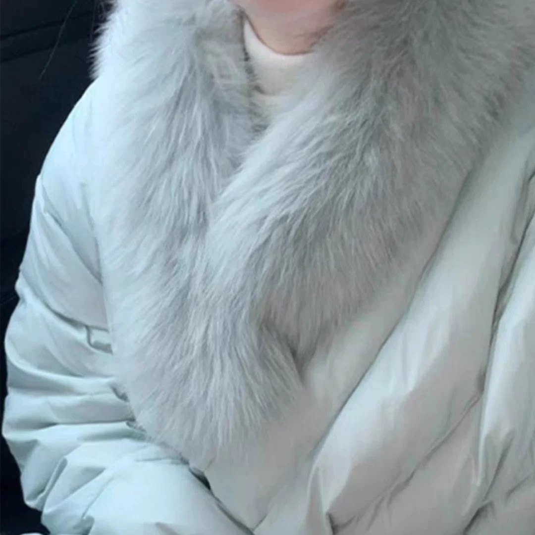 403送毛领 新款超好看天蓝女棉服上衣短款小个子收腰显瘦棉衣外套