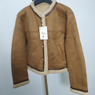 来此购 外套 527女士秋冬加厚仿皮毛一体外套宽松保暖上衣毛毛短款