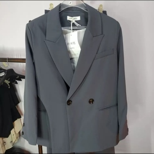 阔腿裤 西服上衣 两件套设计感潮流百搭春秋外套 时尚 476女灰色套装