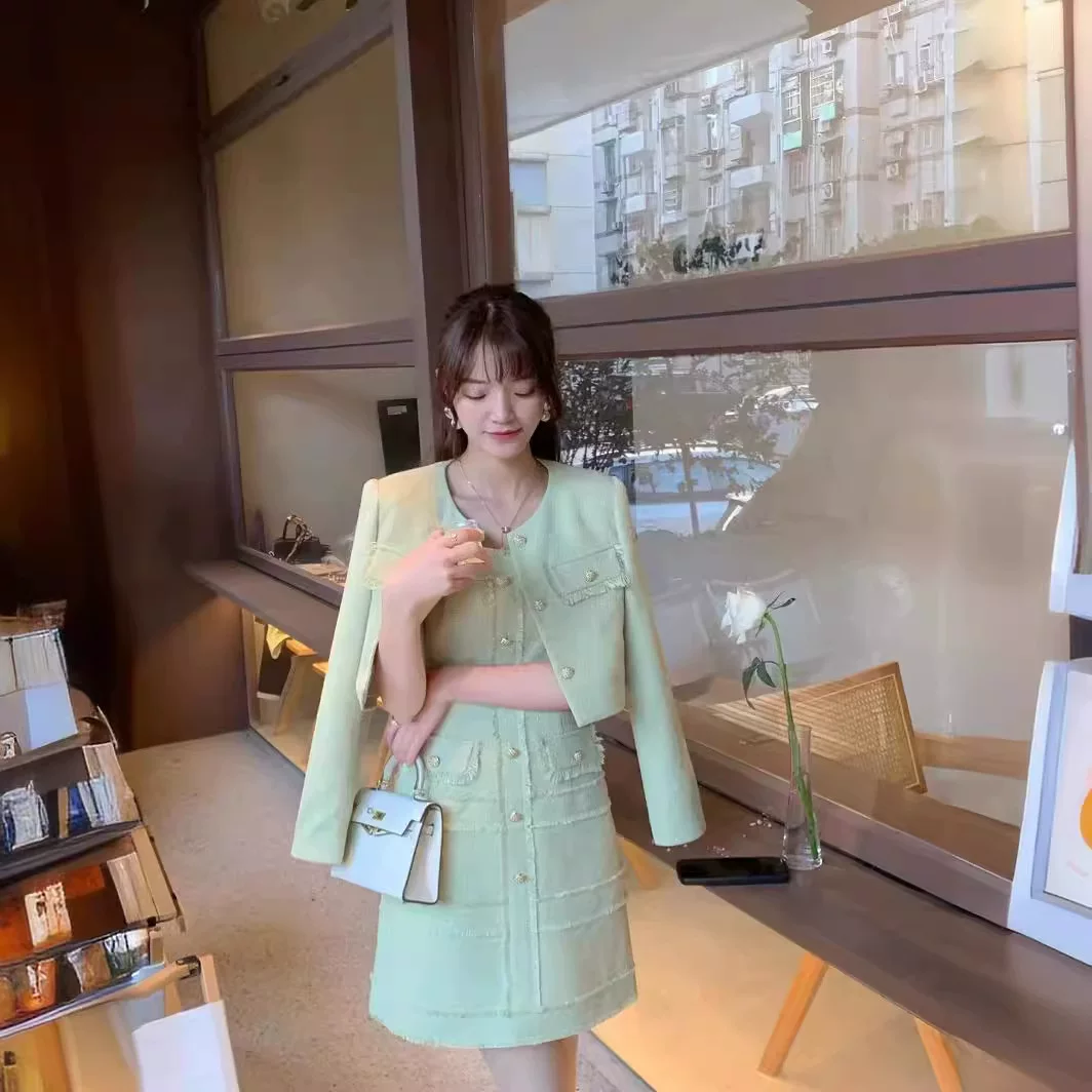 意法货 气质名媛短款小香风外套+吊带背心裙女春秋新款小清新套裙