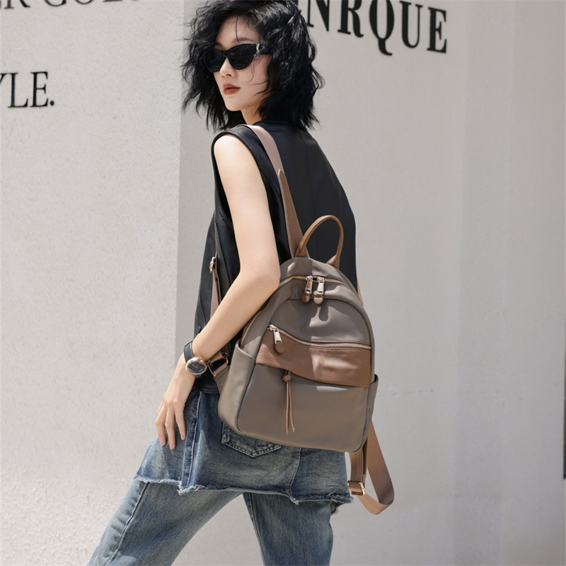 头层牛皮配牛津布双肩包背包潮牌