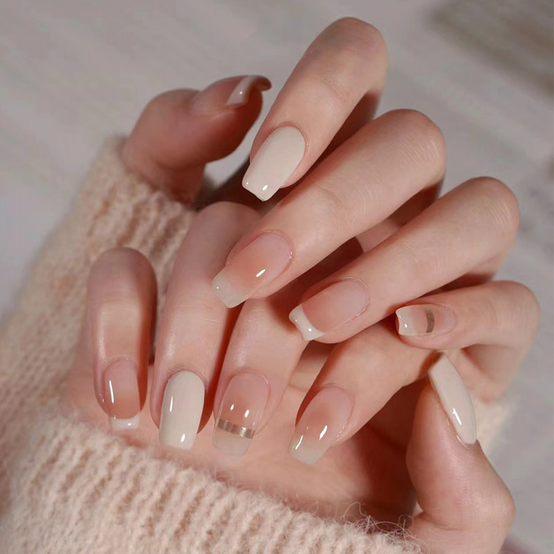 纯手工显白温柔裸色穿戴甲法式